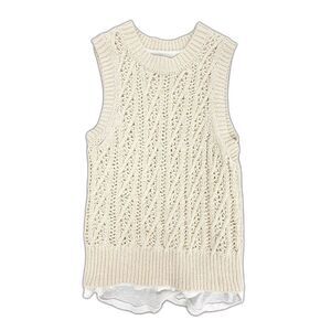 BROCHU WALKER Linen Cotton Otto Layered Tank Rib Knit Sweater Vest Egret Large